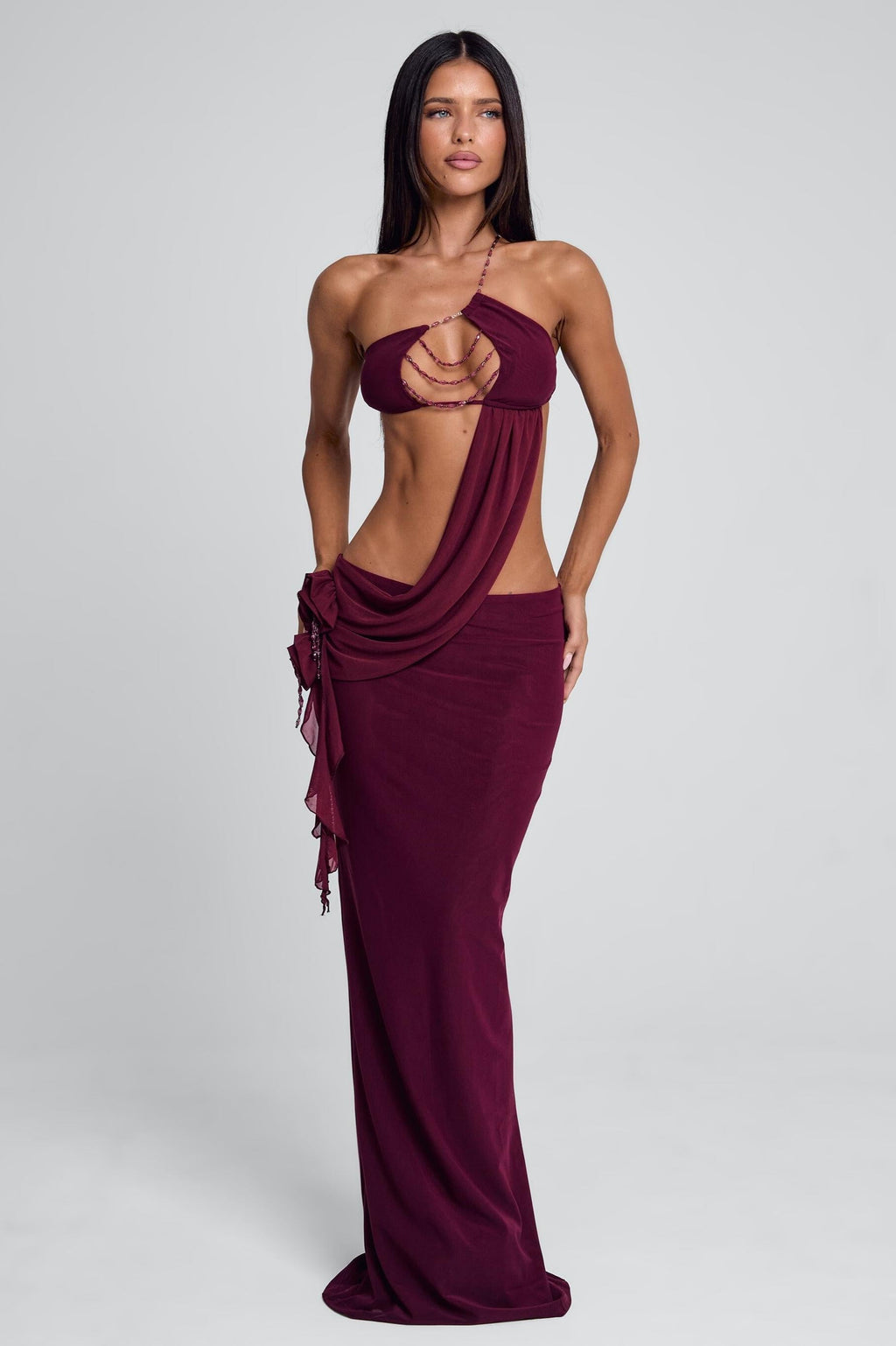 Maroon Sheer High-Stretch Maxi
