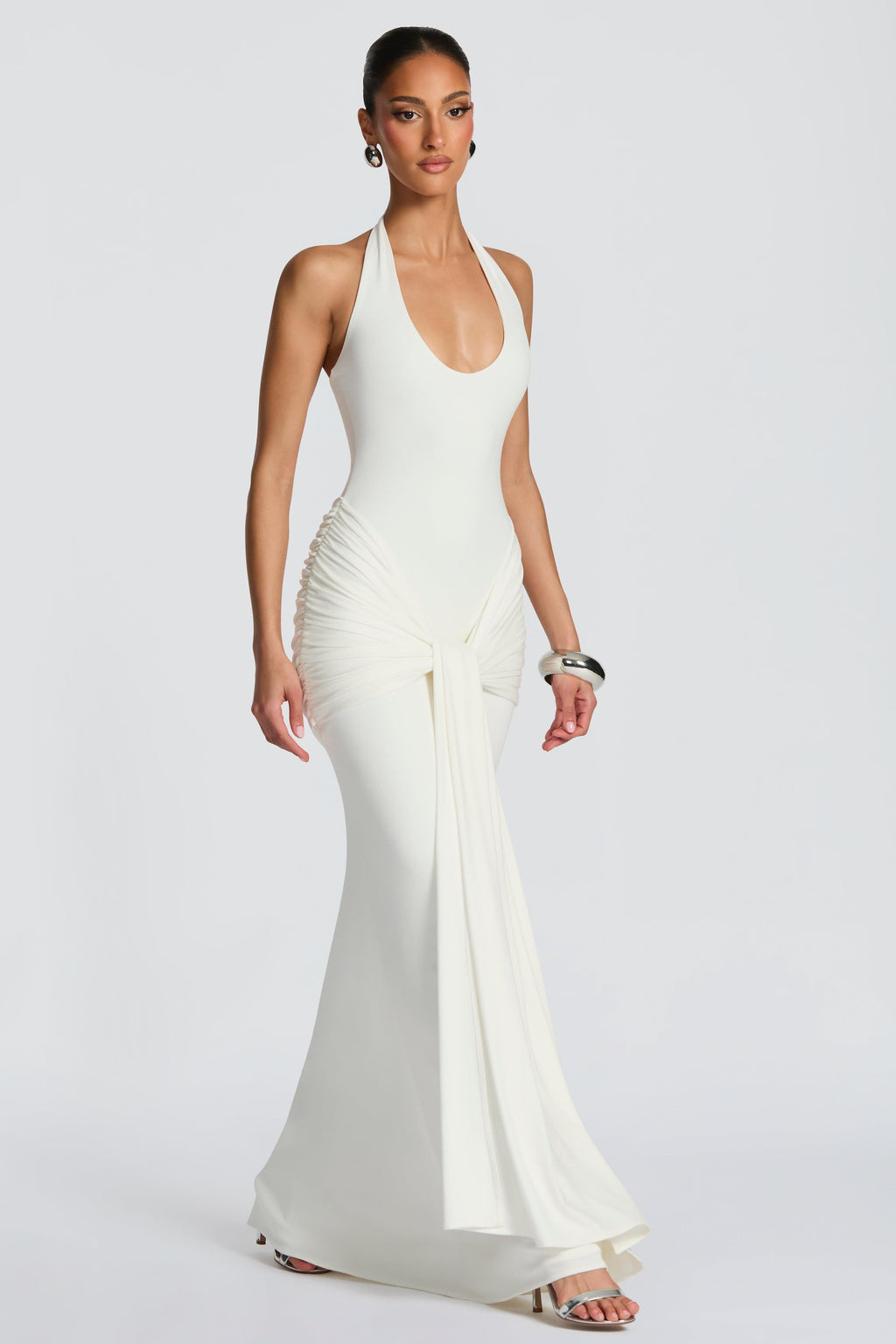 Supple White Jersey Halter Gown