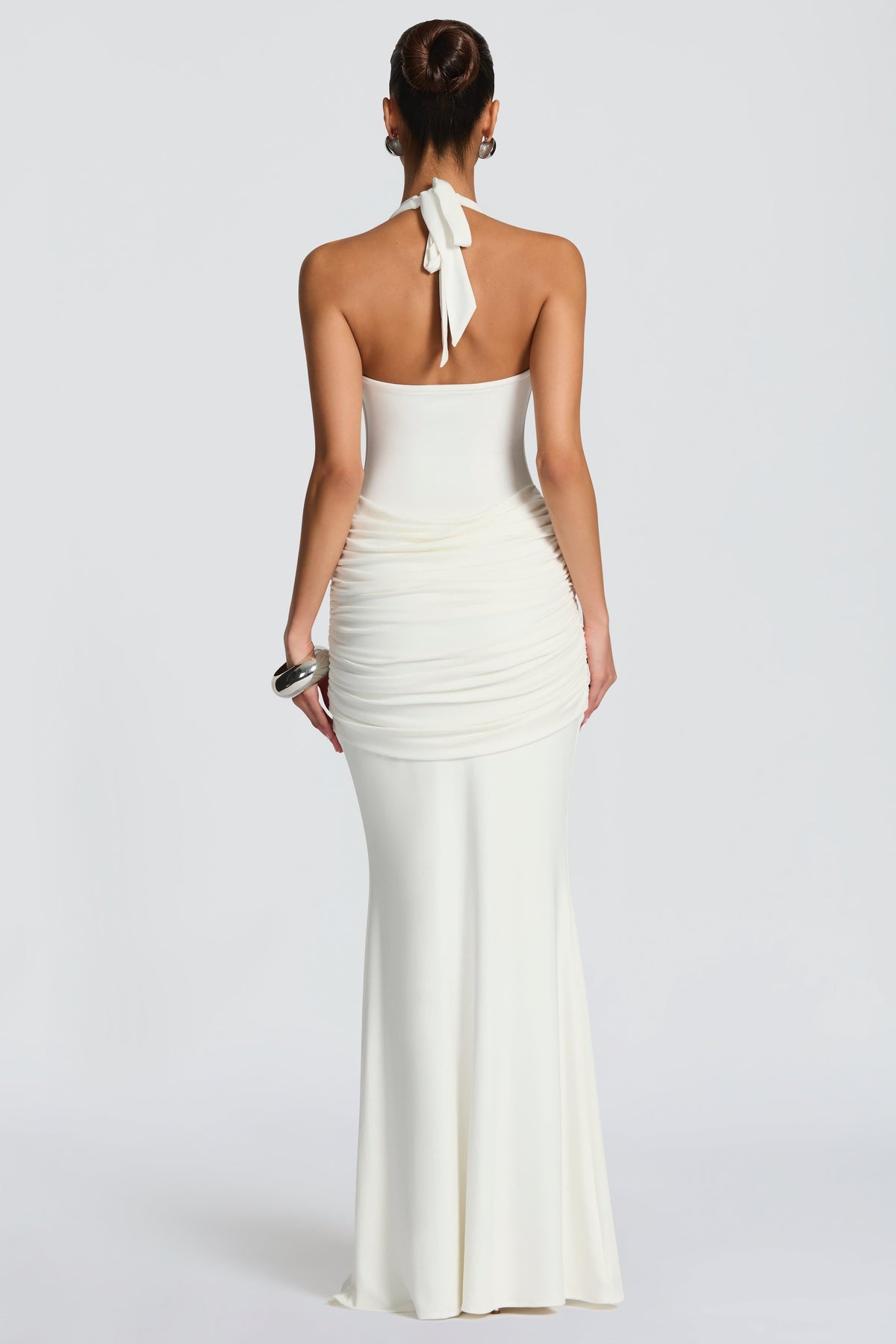 Supple White Jersey Halter Gown