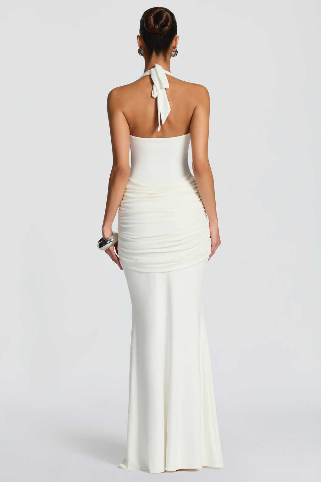 High-Stretch Blue Jersey Halter Maxi