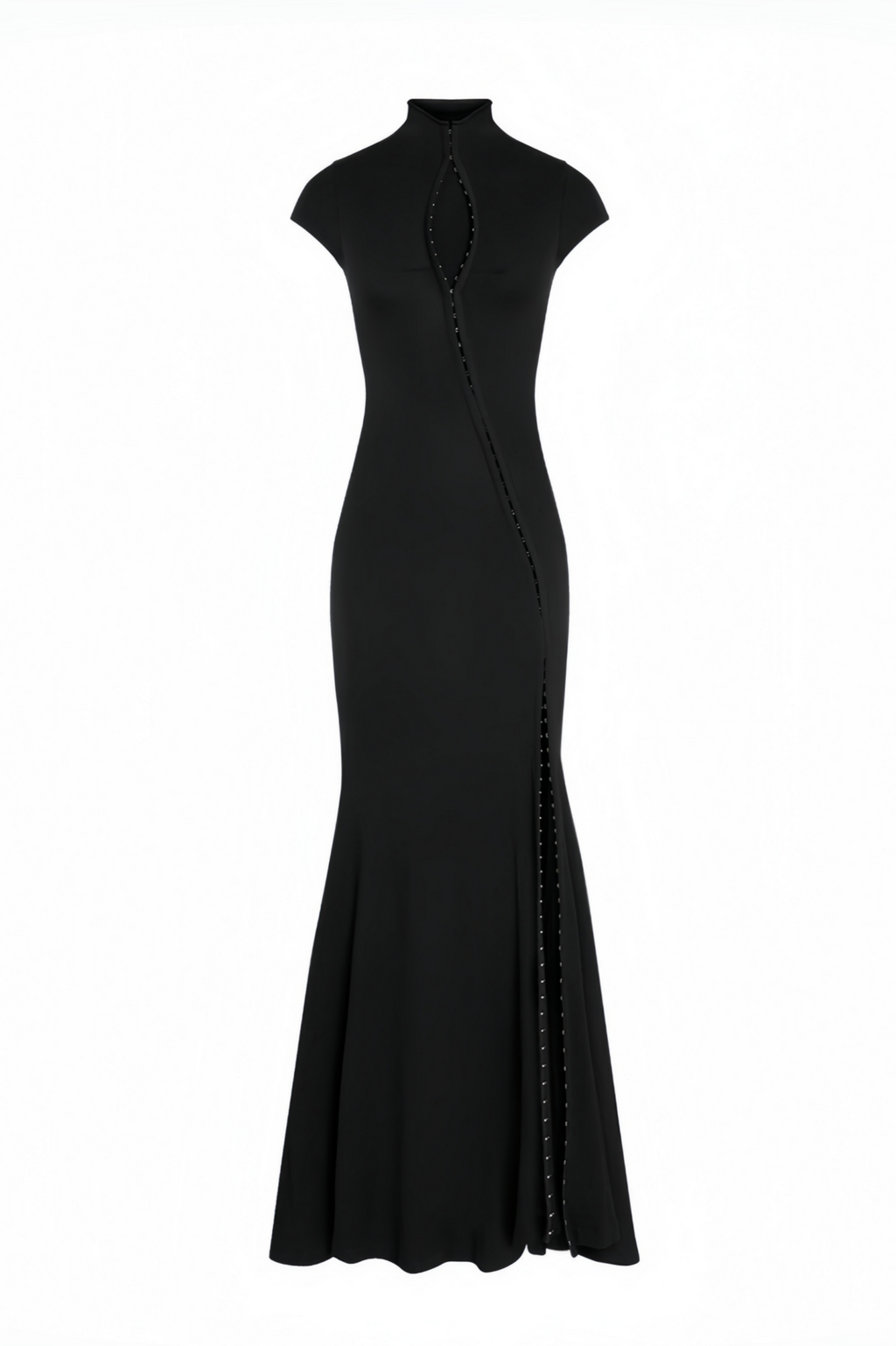 Black Slit Short Sleeve Maxi Dress