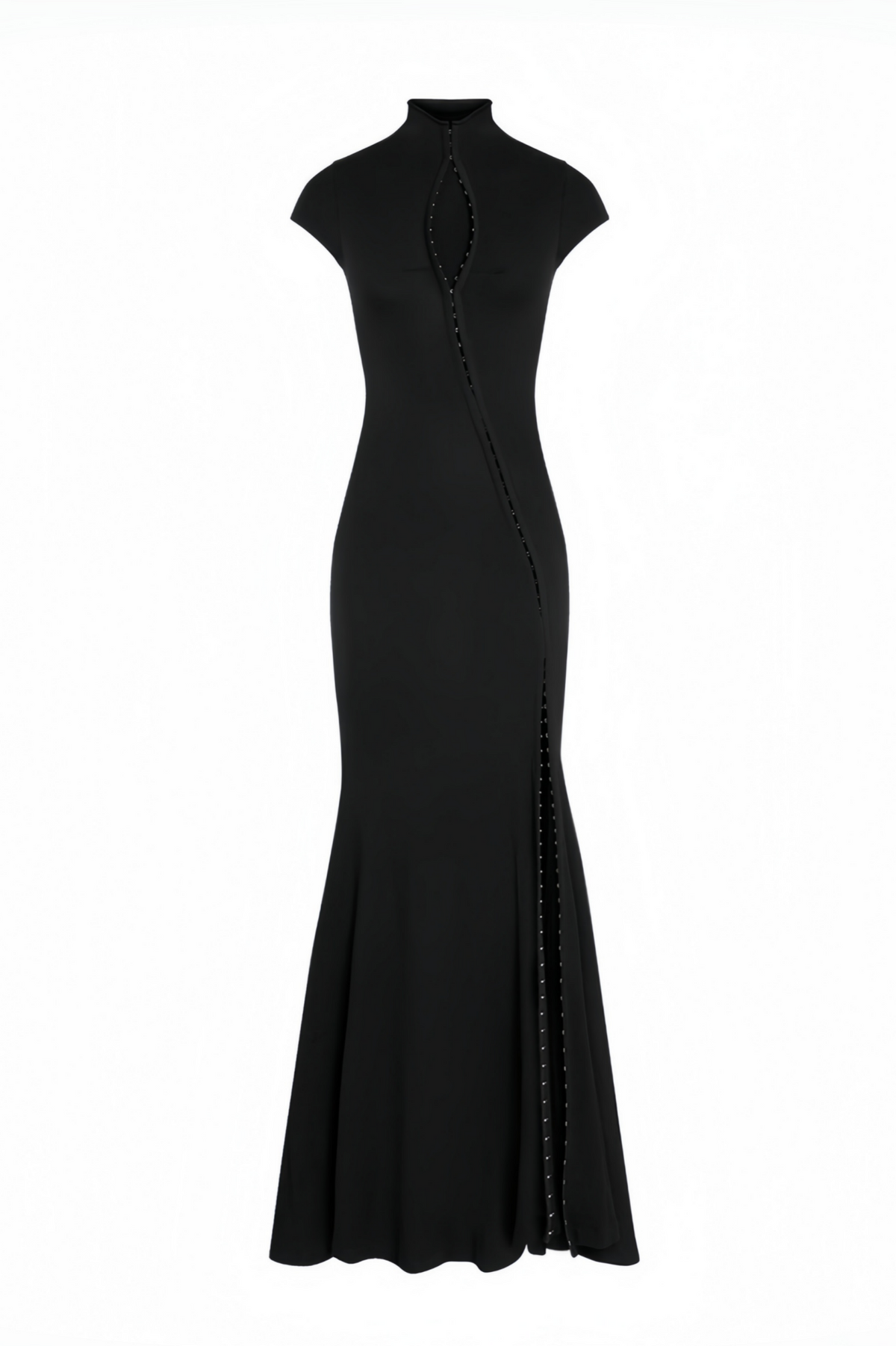 Black Slit Short Sleeve Maxi Dress
