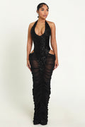 Black Sequin Cutout Mesh Maxi Dress