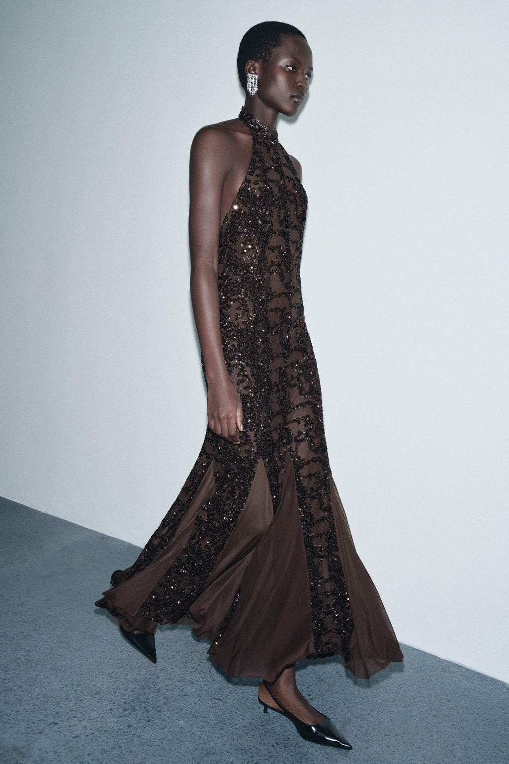Halter Brown Sequin Gown