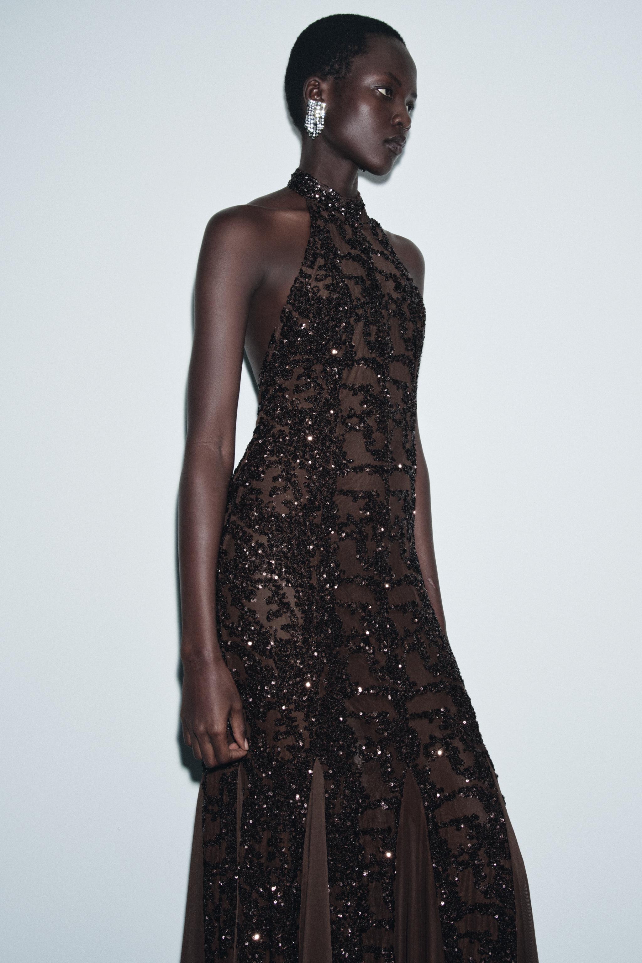 Halter Brown Sequin Gown