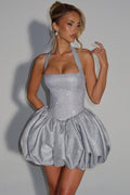 Tie-Up Halter Grey Satin Mini