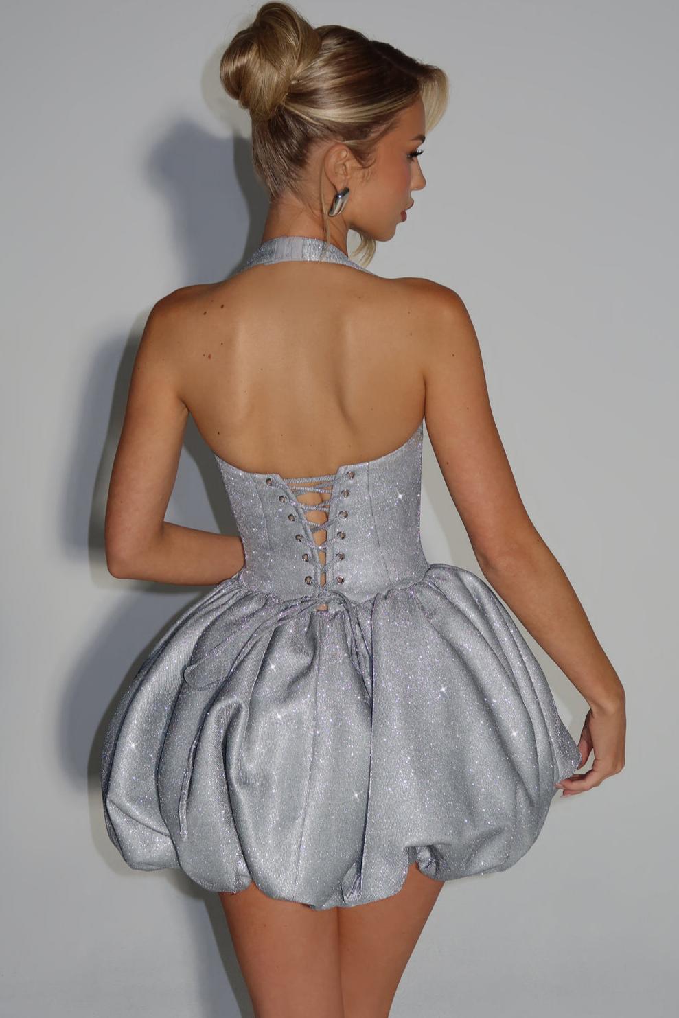 Tie-Up Halter Grey Satin Mini