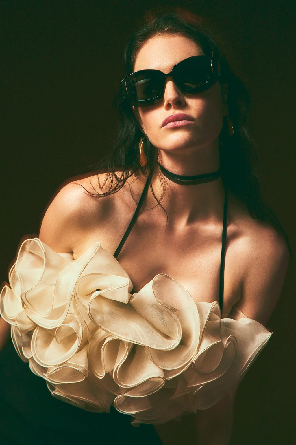 Ruffled Twill Sleeveless Mini