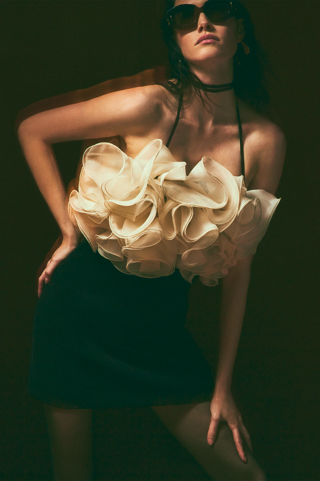 Ruffled Twill Sleeveless Mini