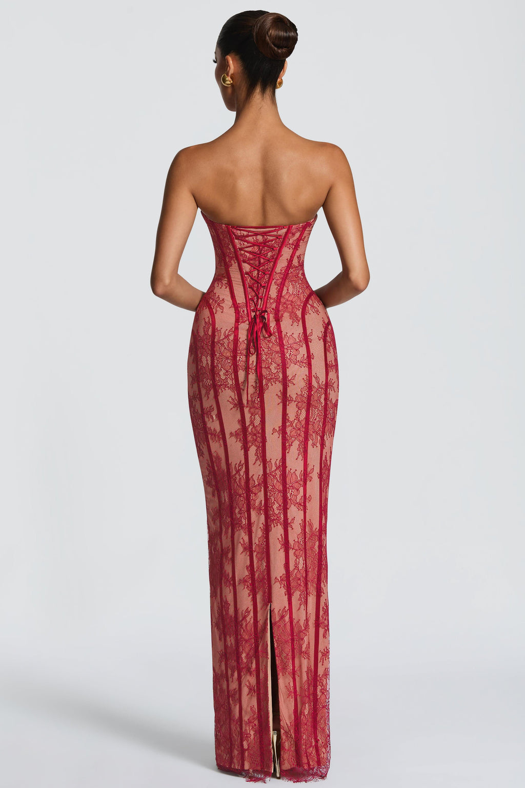 Burgundy Off-Shoulder Lace Maxi Dress