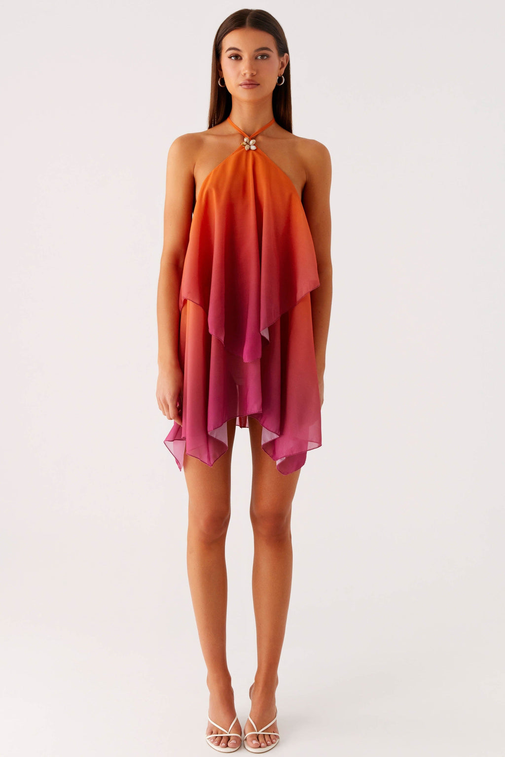 Gradient Orange Halter Chiffon Mini