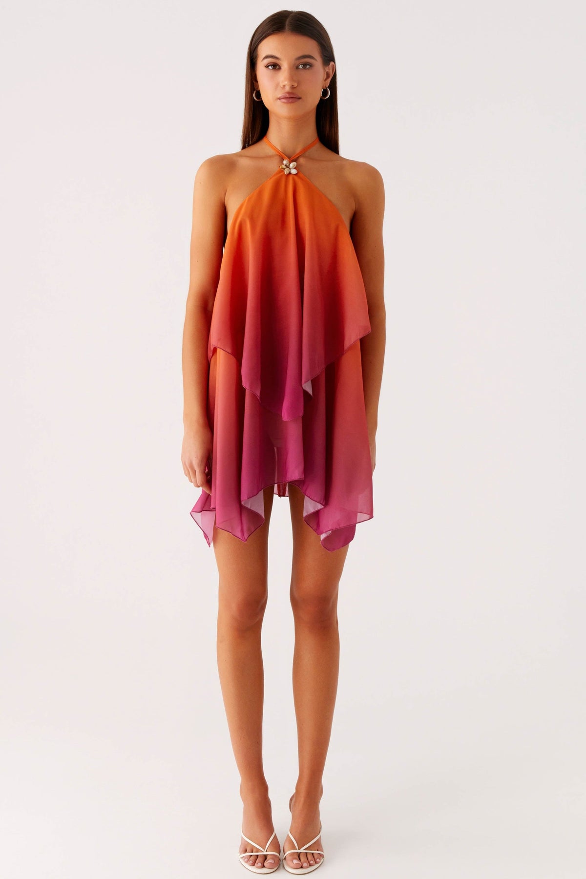 Gradient Orange Halter Chiffon Mini