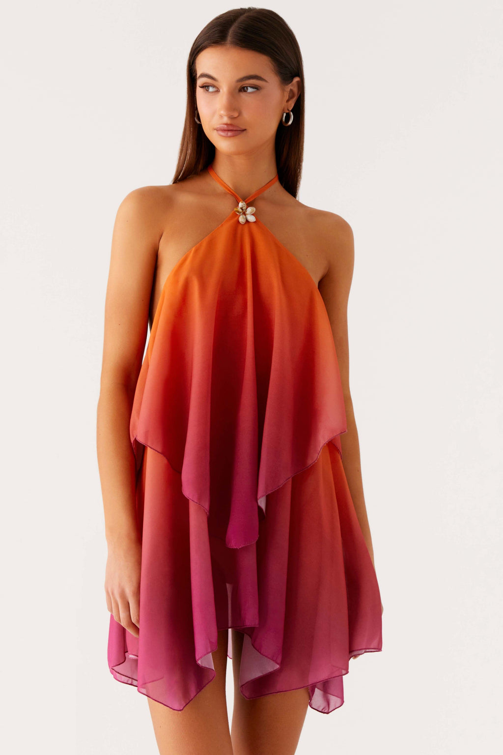 Gradient Orange Halter Chiffon Mini