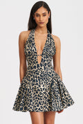 Leopard Print Backless Cut-Out Halter Mini