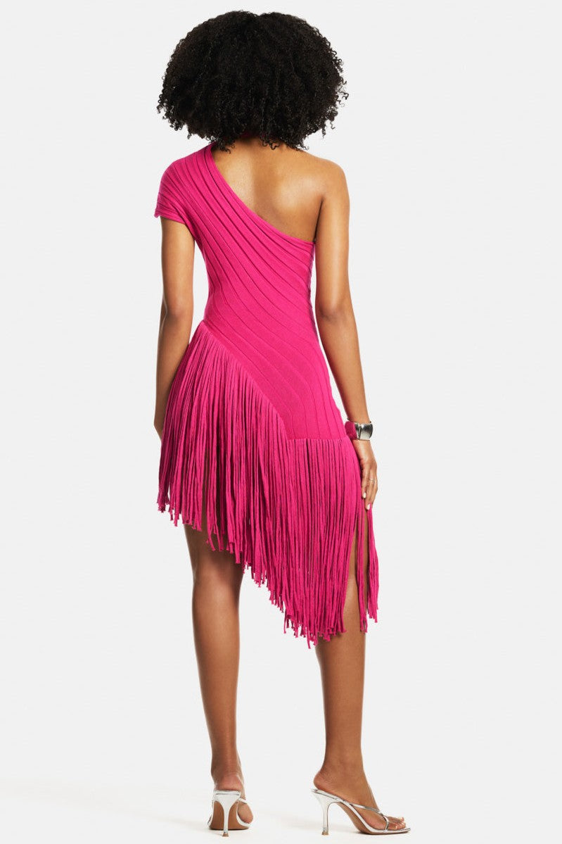 Fuchsia Tassel Skew Knit Midi
