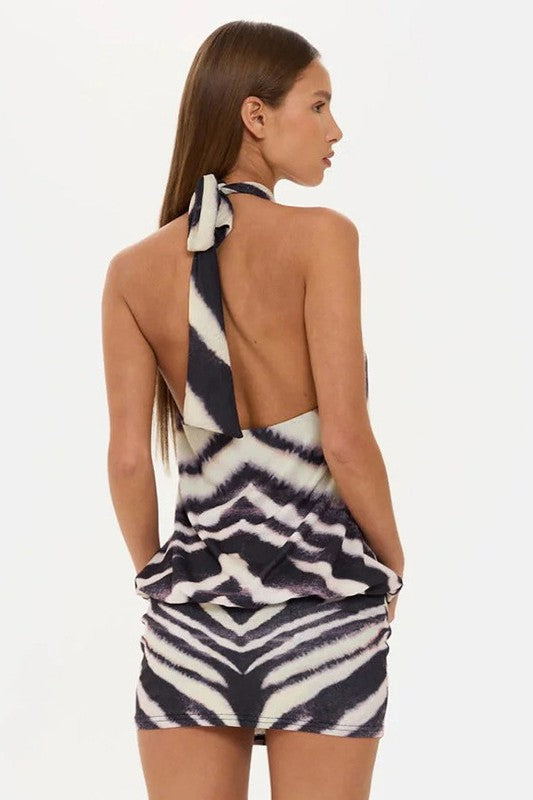 High-Stretch Sleeveless Zebra Mini
