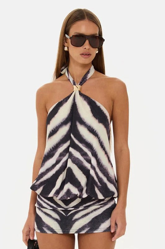 High-Stretch Sleeveless Zebra Mini