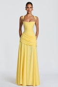 Yellow Ruched Chiffon Slip Maxi Dress