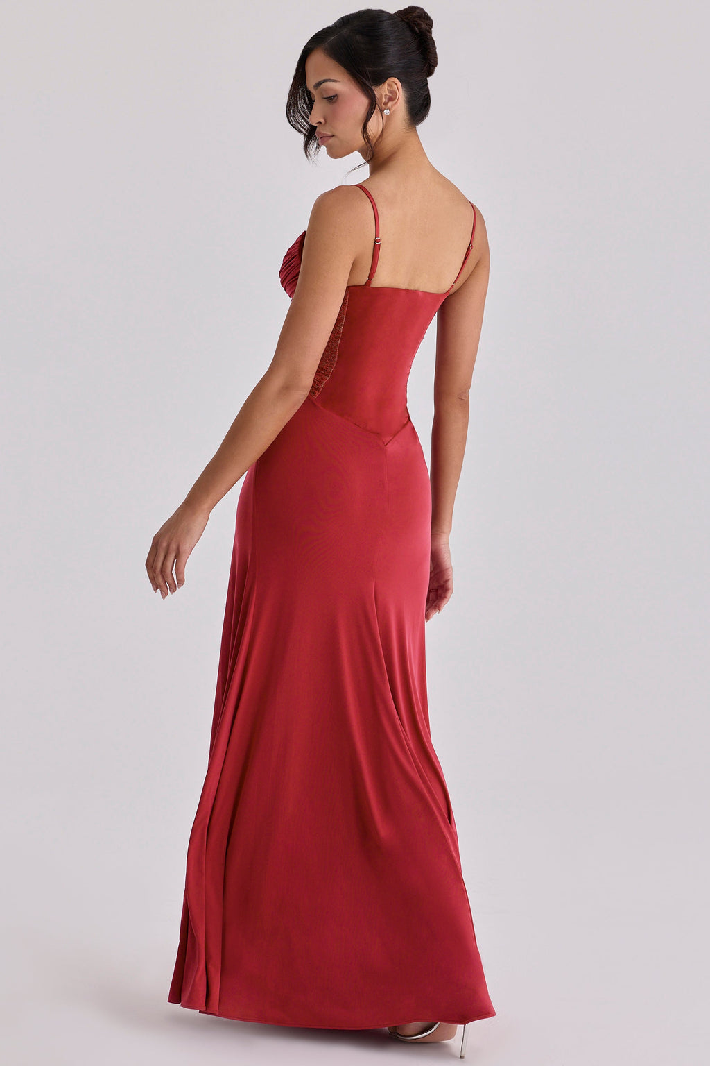 Red Sheer Slit Spliced Maxi Dress