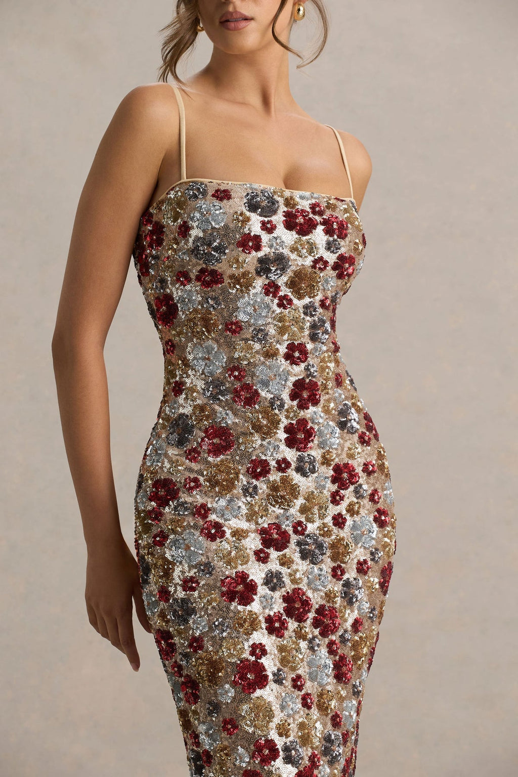 Sequin Floral Sleeveless Midi