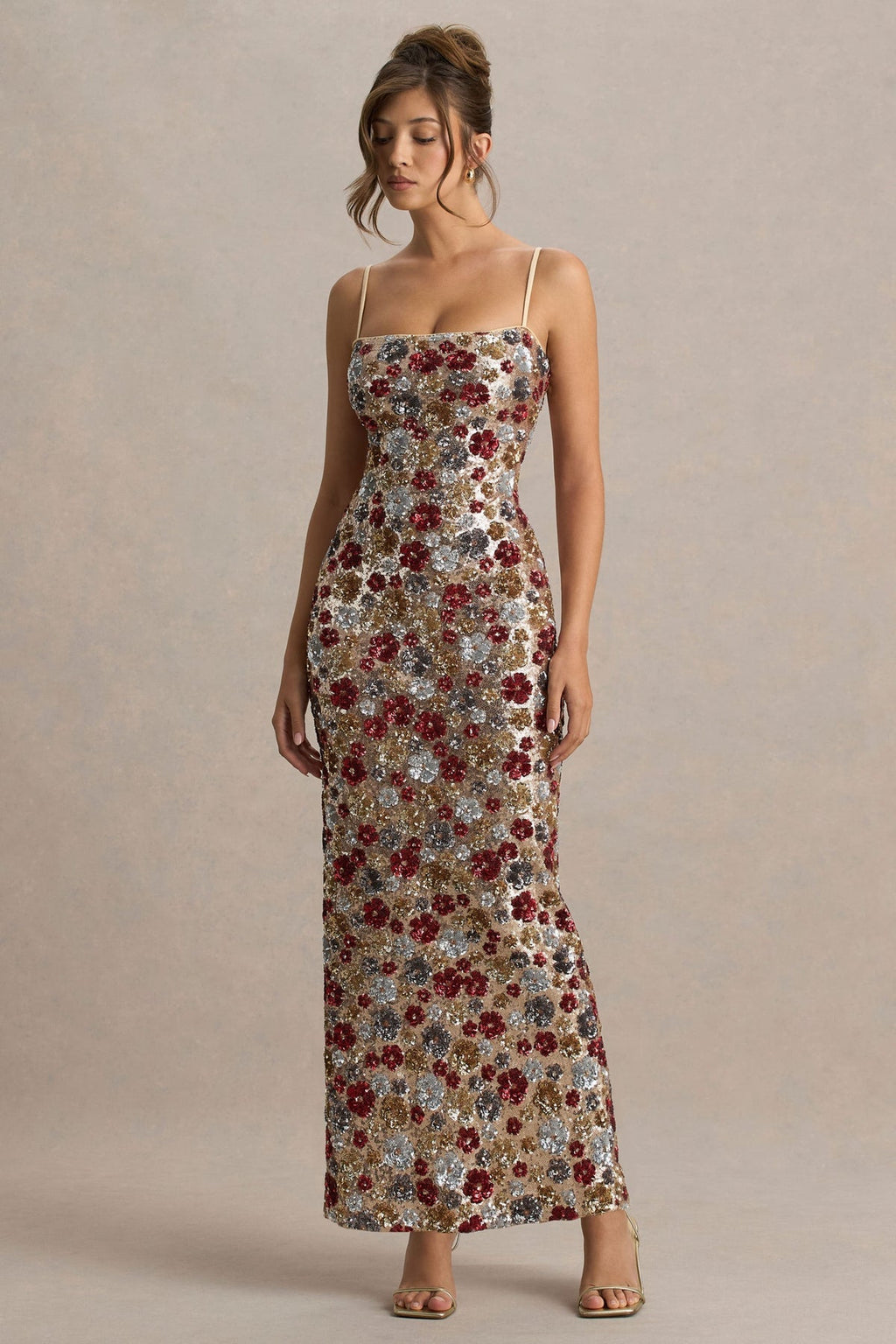 Sequin Floral Sleeveless Midi