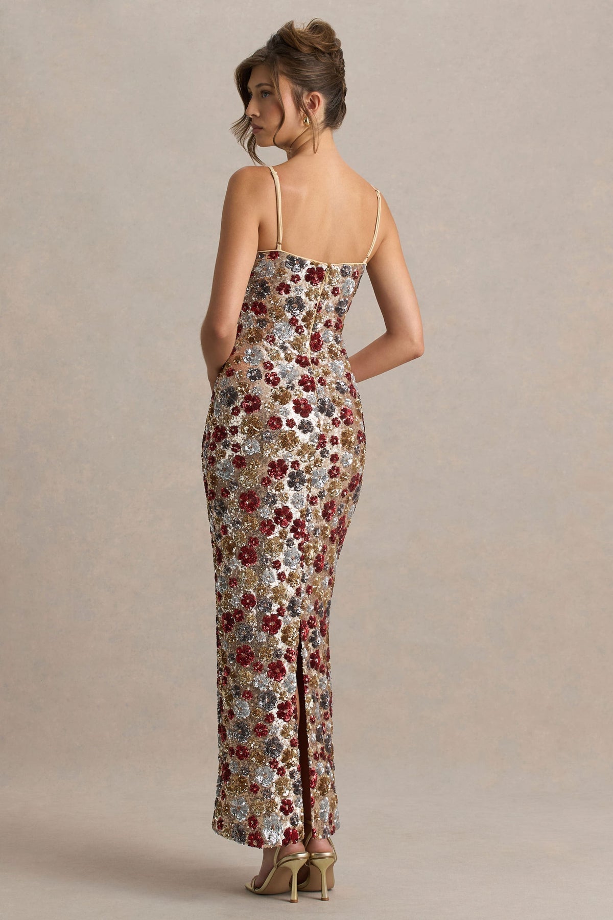 Sequin Floral Sleeveless Midi