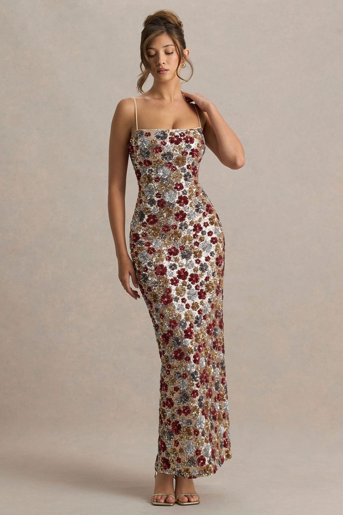 Sequin Floral Sleeveless Midi