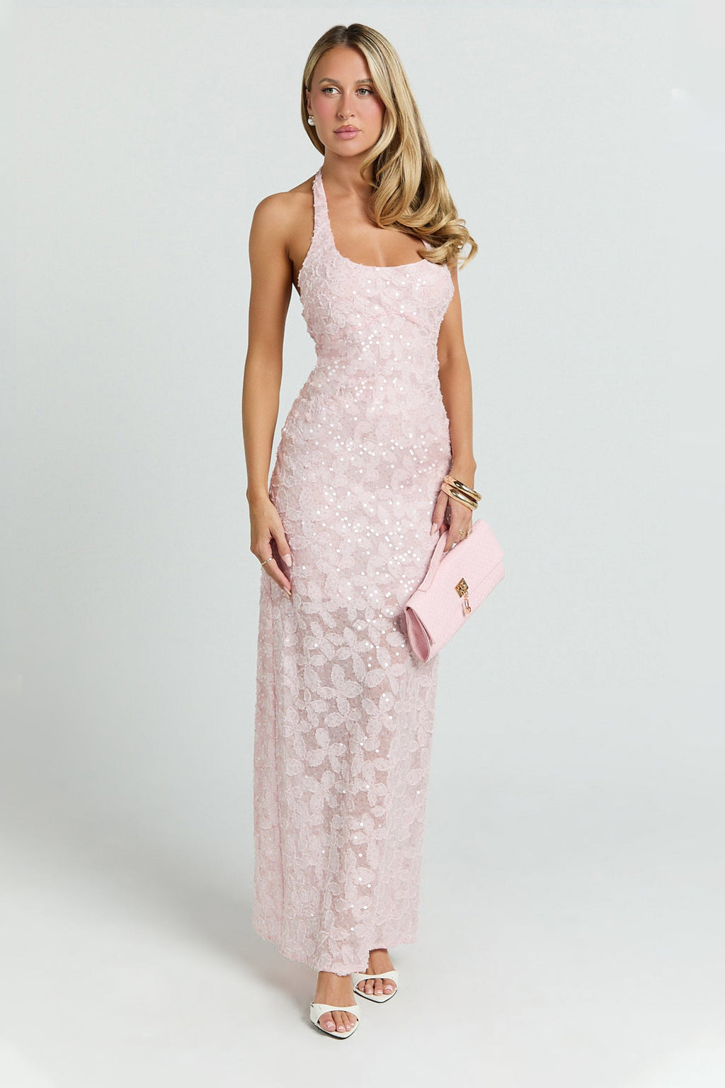 Sequin Halter Backless Midi