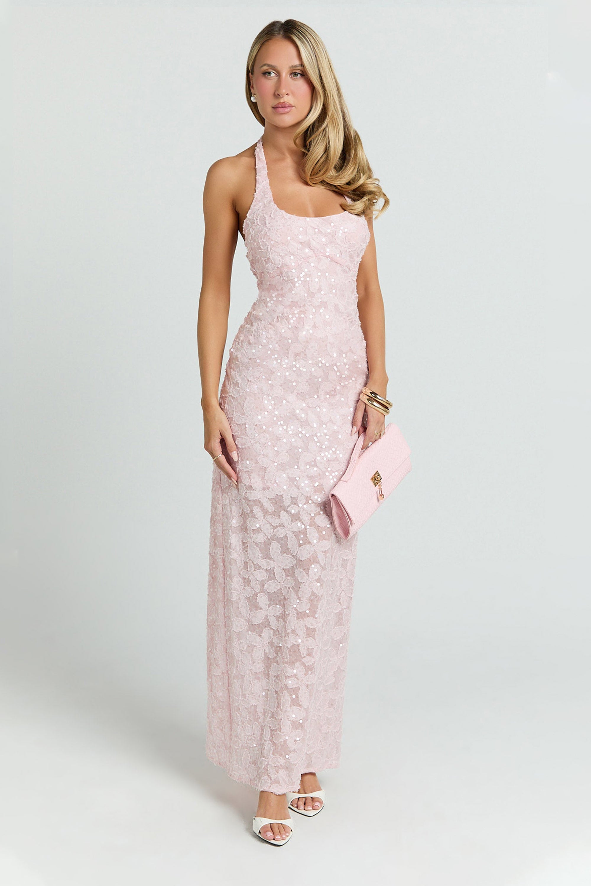 Sequin Halter Backless Midi
