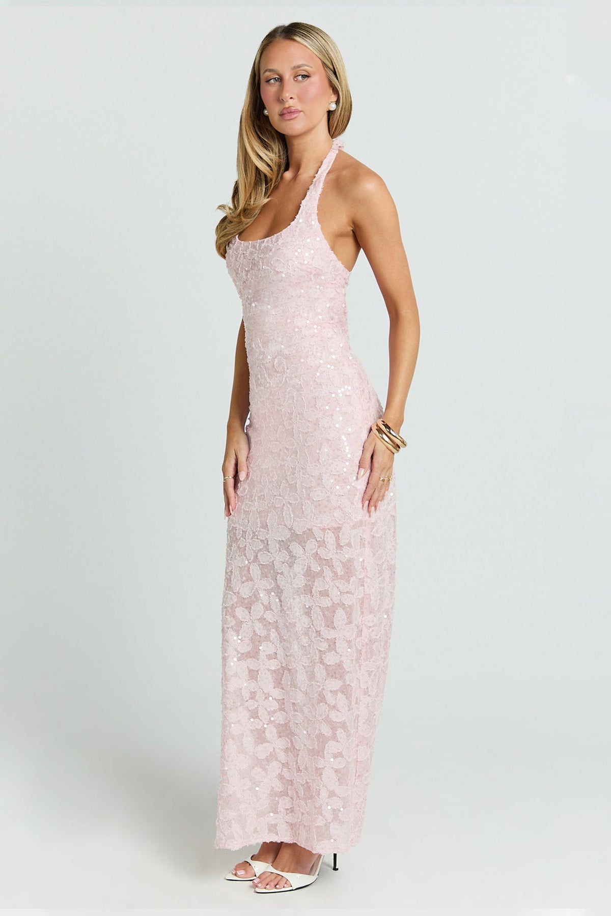 Sequin Halter Backless Midi
