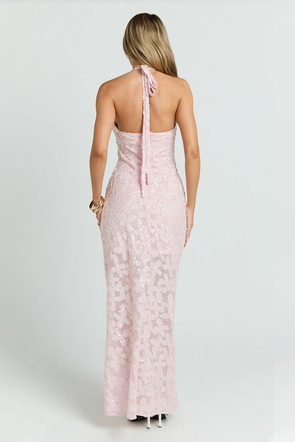 Sequin Halter Backless Midi