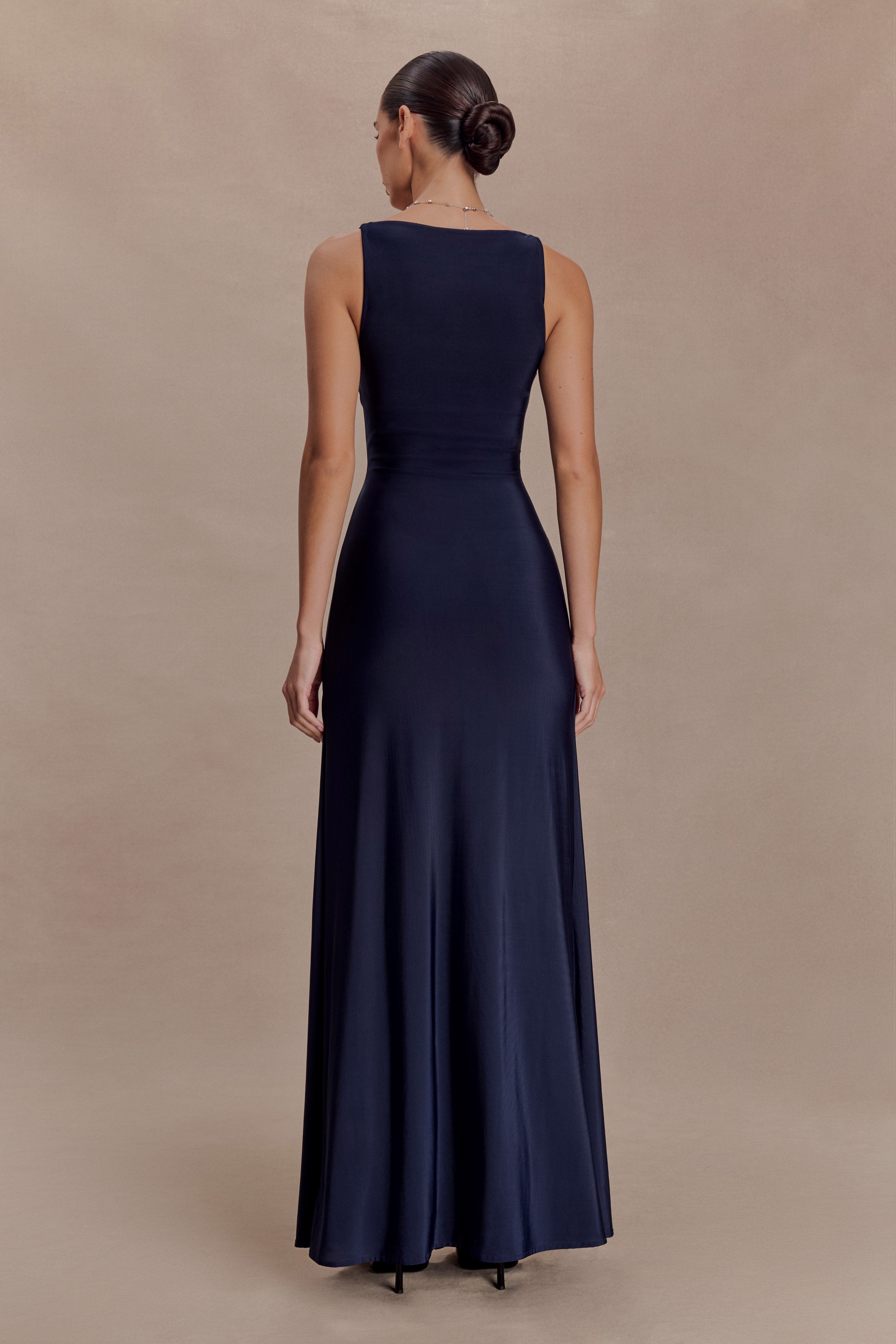 High-Stretch Blue V-Neck Maxi