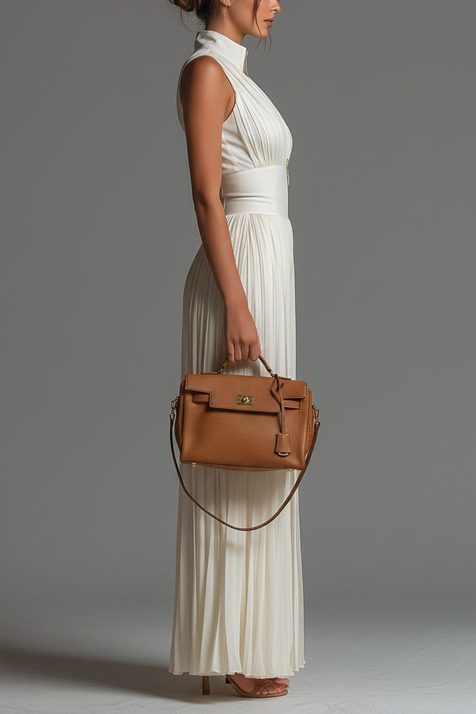Chiffon White High-Stretch Zip-Up Wide-Leg Jumpsuit