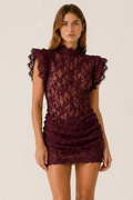 Red Lace High Neck Flutter Mini