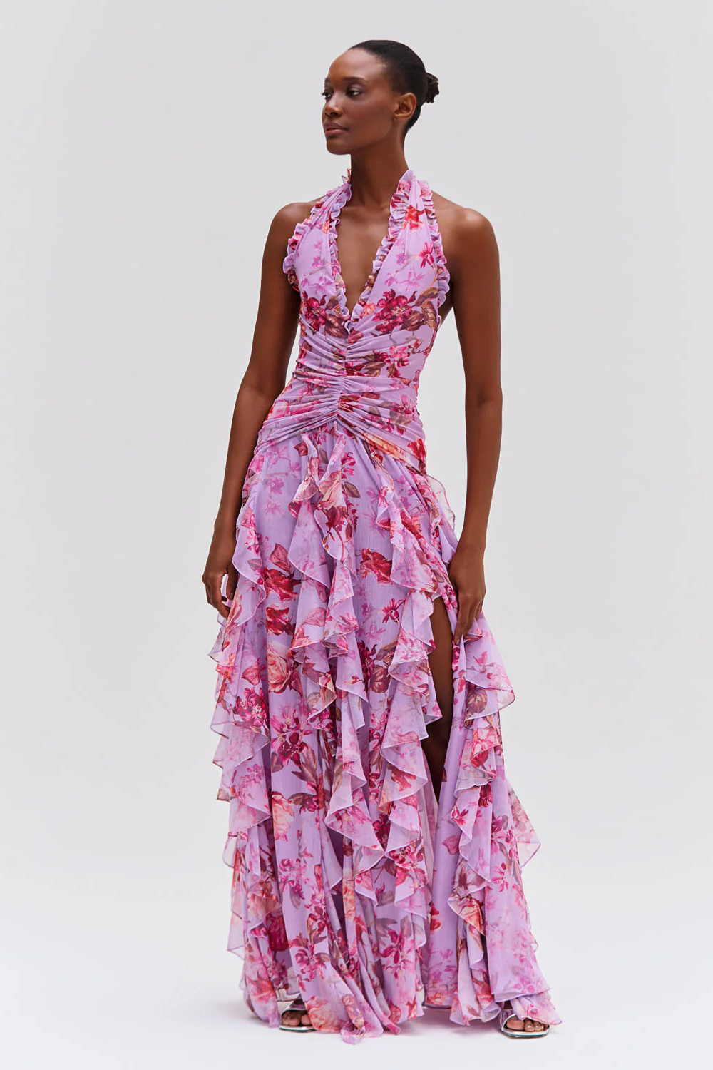 Chiffon Halter Ruffle Maxi