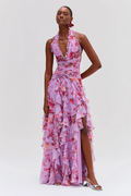 Chiffon Halter Ruffle Maxi