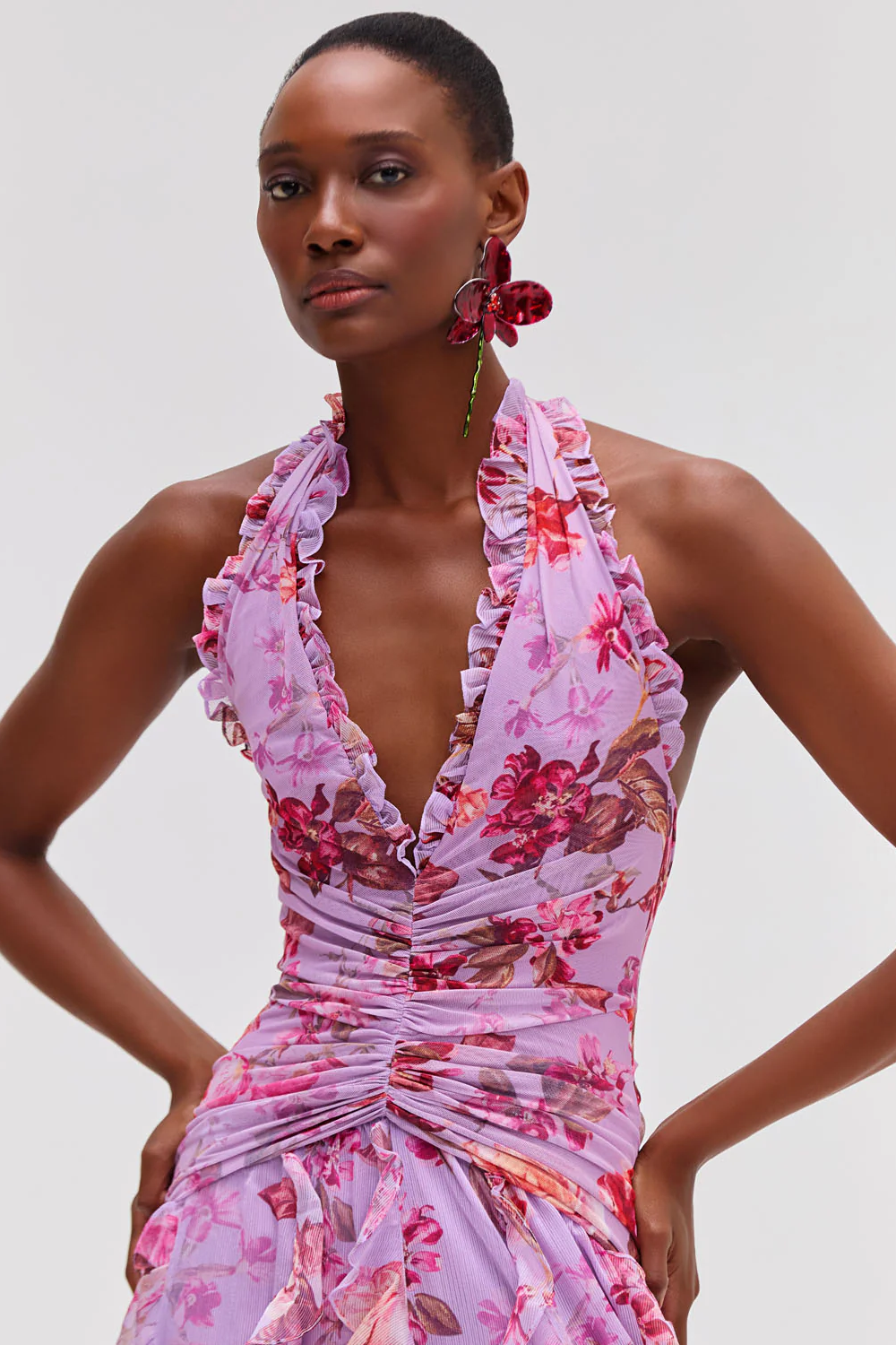 Chiffon Halter Ruffle Maxi