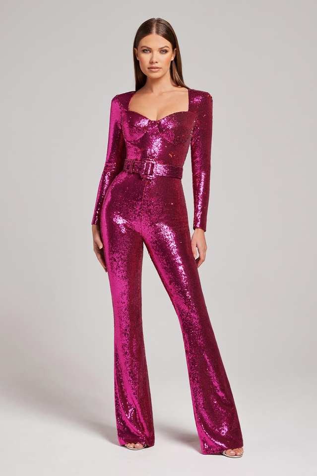 Metal Boned Sequin Embellished Jumpsuit
