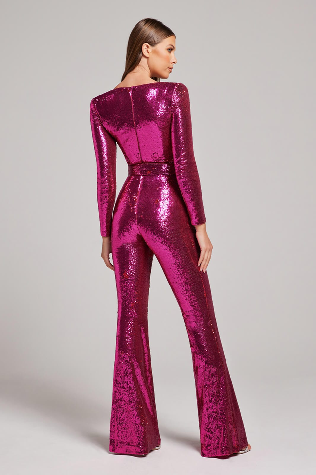 Metal Boned Sequin Embellished Jumpsuit