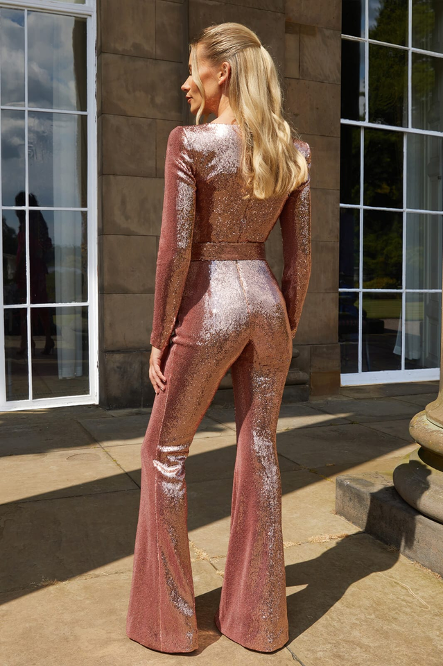 Metal Boned Sequin Embellished Jumpsuit