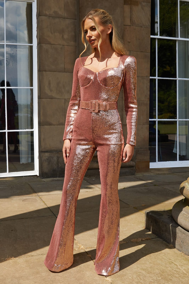 Metal Boned Sequin Embellished Jumpsuit