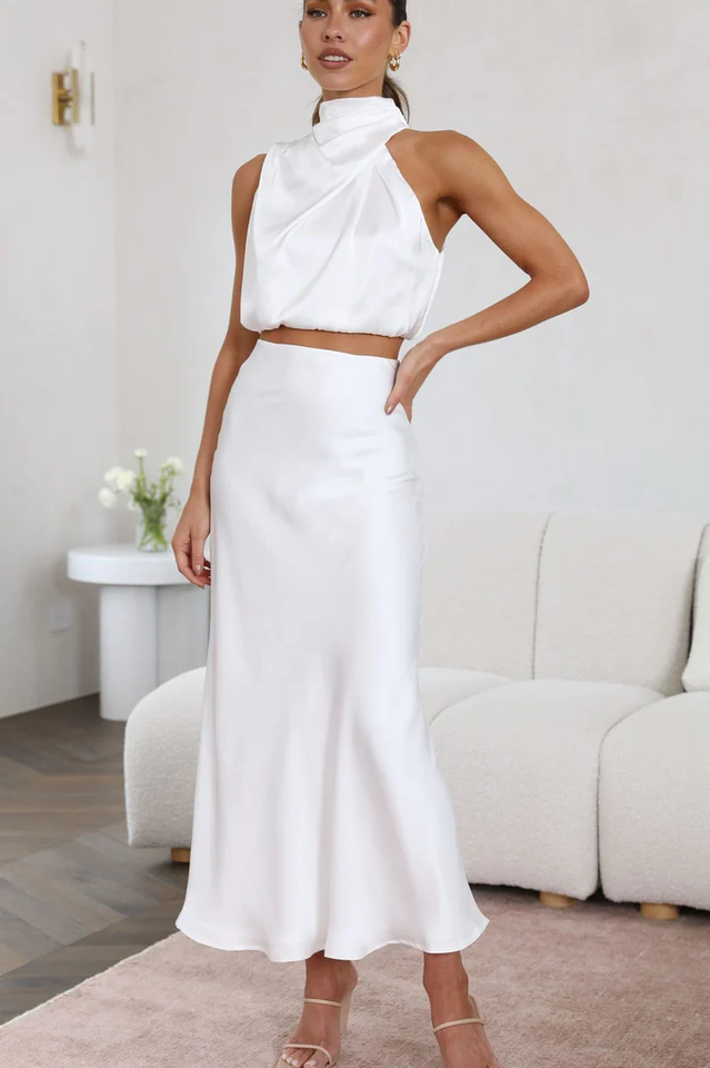 High-Waist Elastic Maxi Skirt