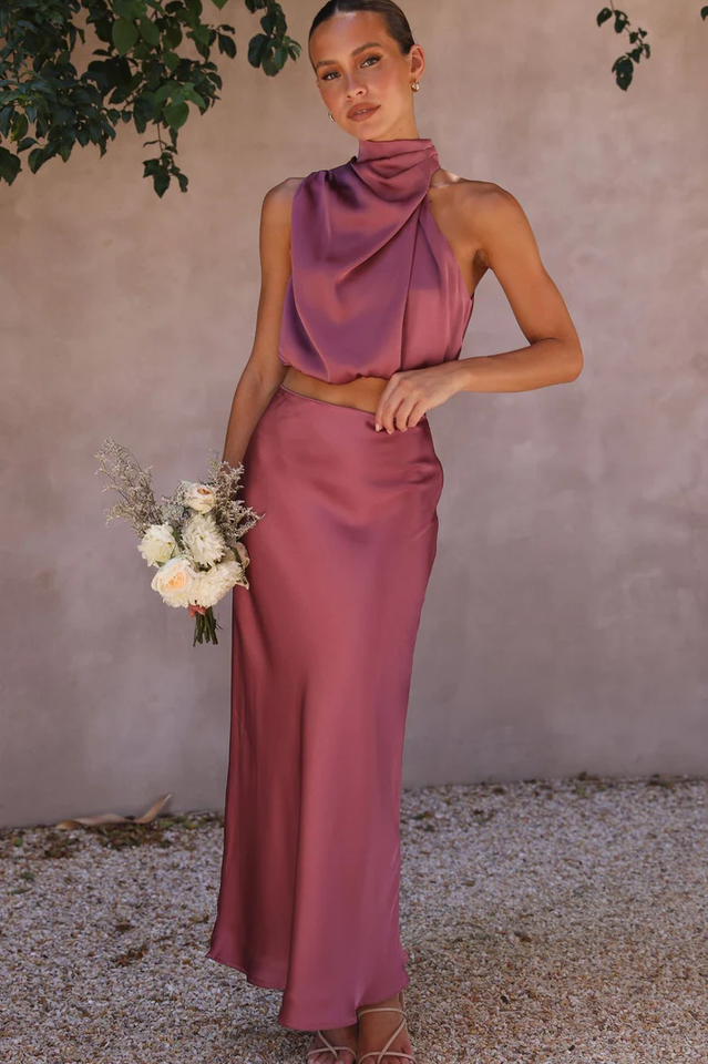 High-Waist Elastic Maxi Skirt