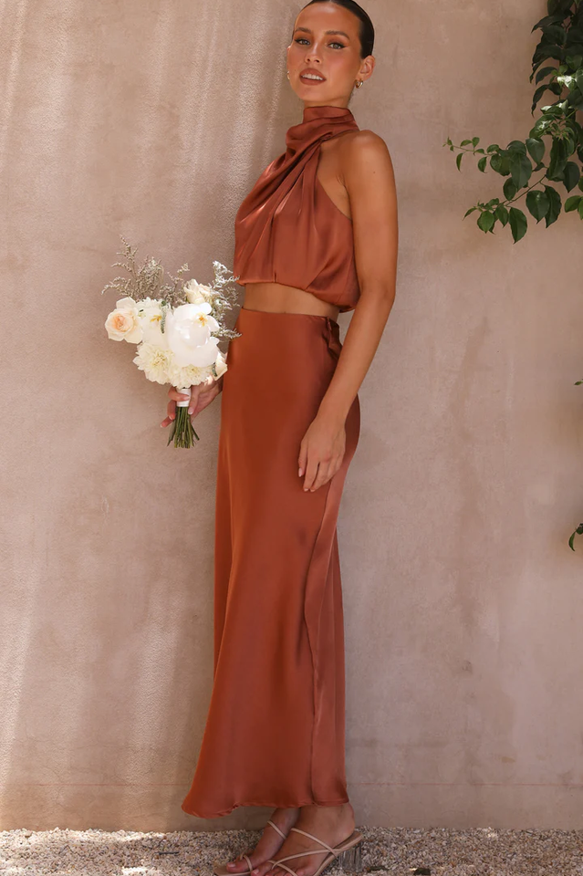 High-Waist Elastic Maxi Skirt
