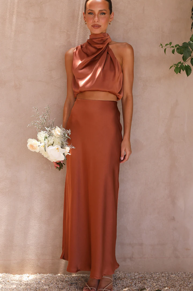 High-Waist Elastic Maxi Skirt