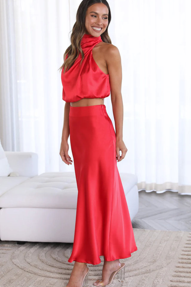 High-Waist Elastic Maxi Skirt