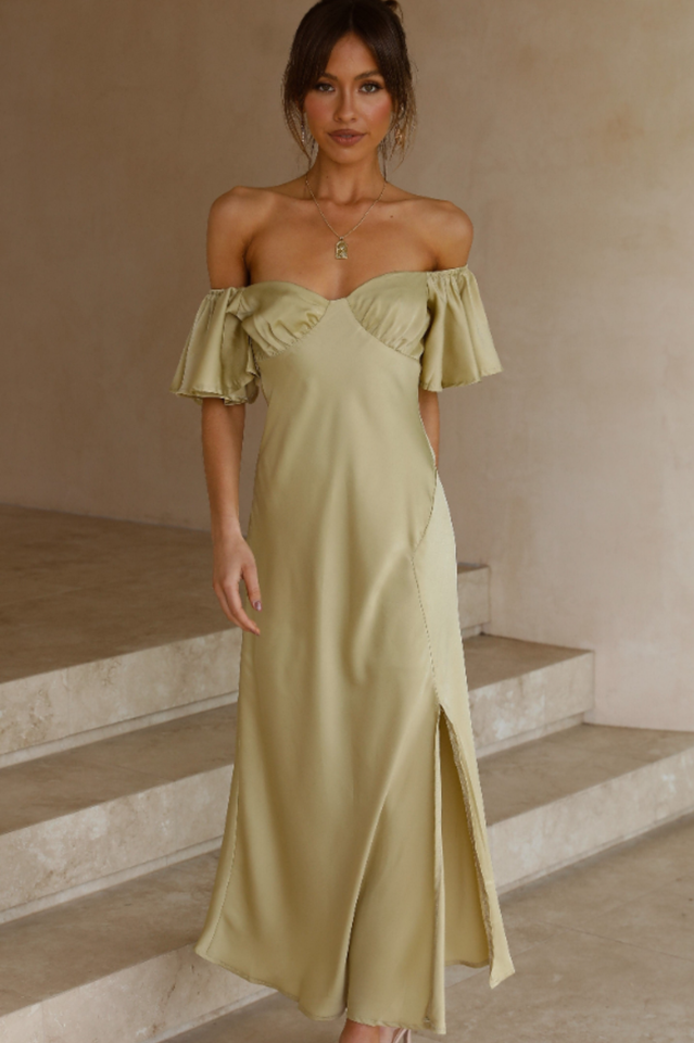 Butterfly Sleeve Off-Shoulder Midi