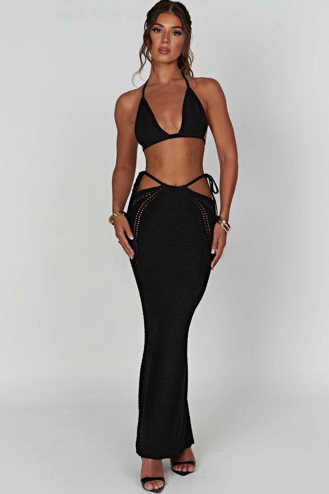 Cutout Waist Crochet Maxi Skirt
