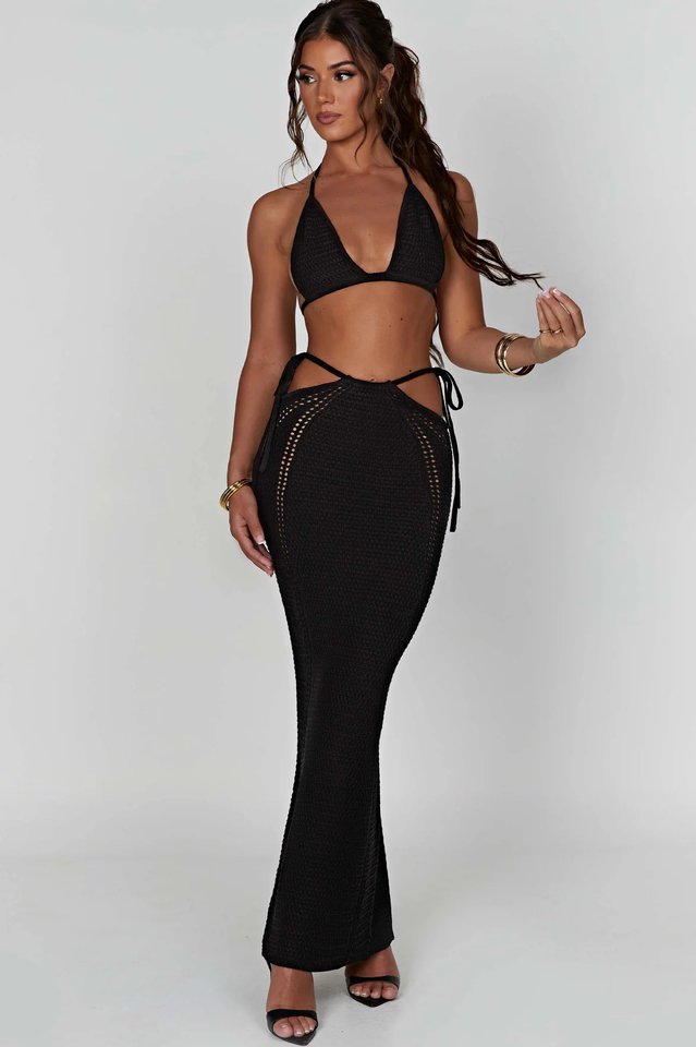 Cutout Waist Crochet Maxi Skirt