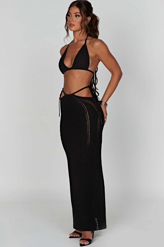 Cutout Waist Crochet Maxi Skirt